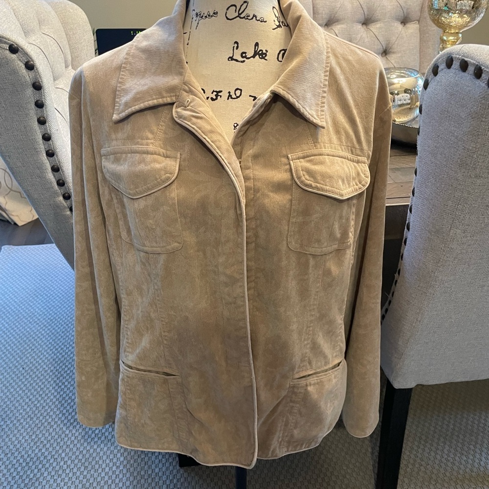 Chico's Womens Corduroy Cord Jacket Embossed Light Khaki Size 3 (XL)